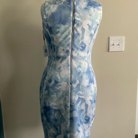 Calvin Klein Blue and White Sheath Midi Dress Sleeveless - Picture 3 of 10